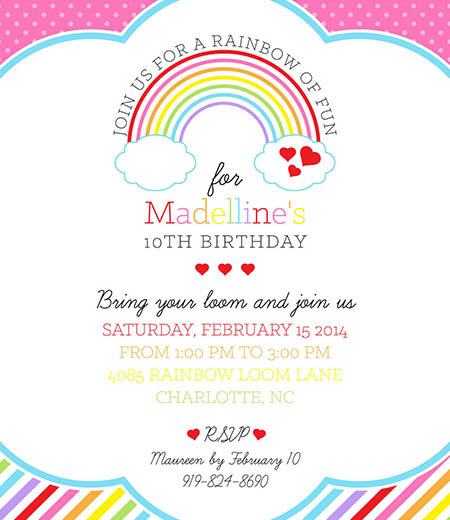 Rainbow Loom Birthday Party Printable Invitation